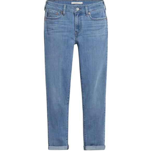 Levi's Boyfriend Midrise Stretchy Medium Wash Jeans Sz 30 / 27 inseam Preloved - Picture 1 of 3